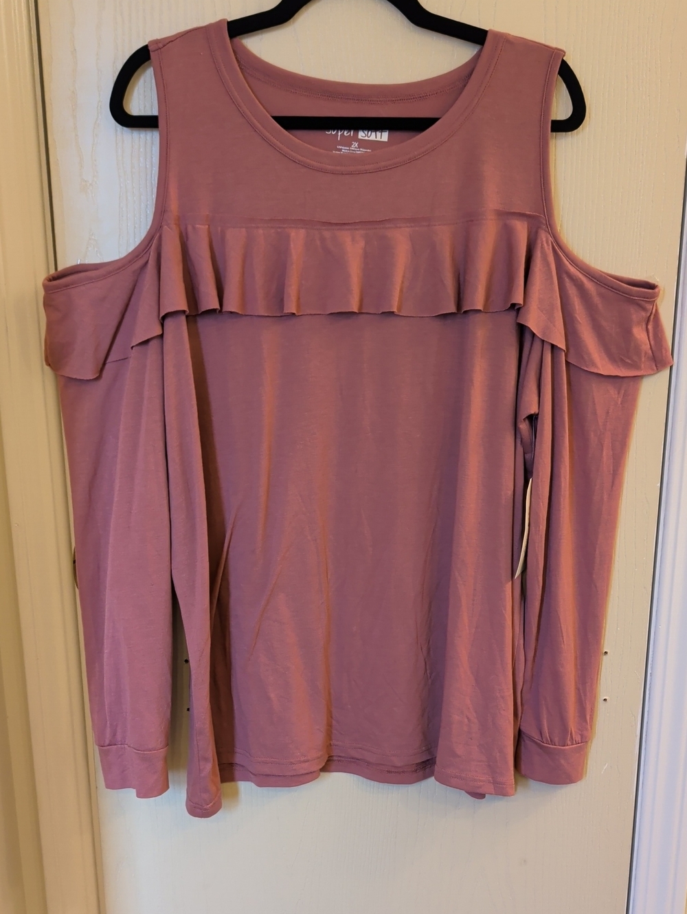 Eye Candy Mauve Cold-Shoulder Ruffle Long-Sleeve Top Size 2X NWT